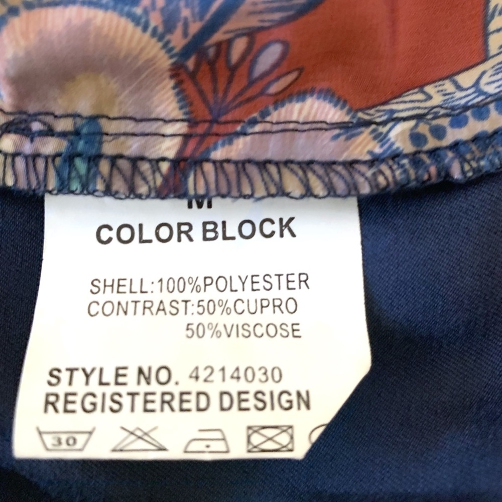 Color Block Navy Top with Multicolor Print Top - Picture 4 of 7